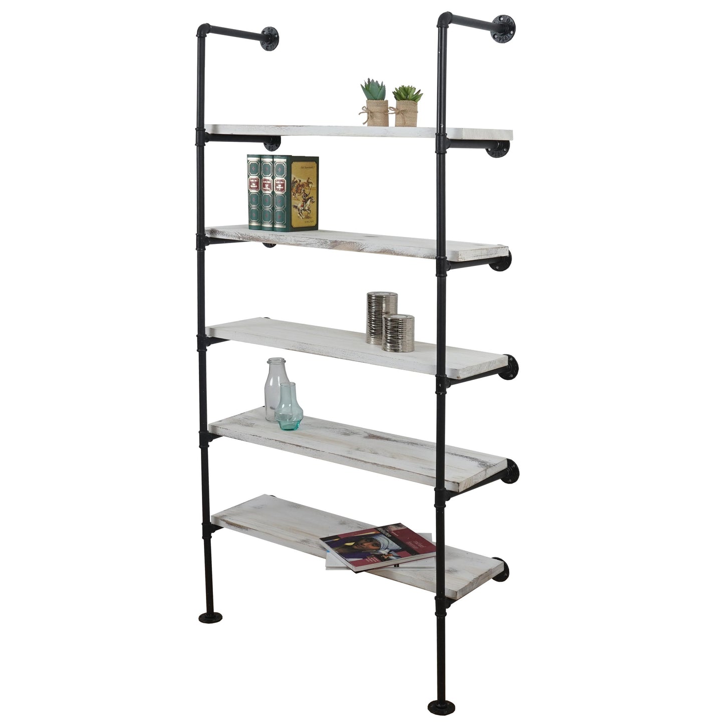 Staande plank MCW-C45, woonkamer plank boekenplank opbergrek, industrieel ontwerp hout metaal, 165x80x28cm ~ wit