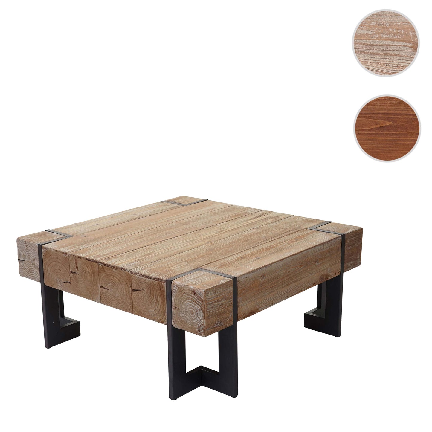 Salontafel MCW-A15, woonkamertafel, massief rustiek dennenhout MVG-gecertificeerd ~ natuurlijke kleur 90x90cm