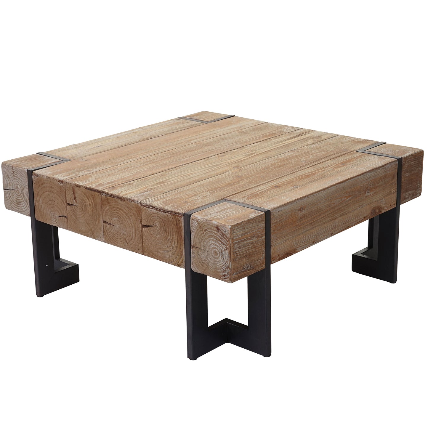 Salontafel MCW-A15, woonkamertafel, massief rustiek dennenhout MVG-gecertificeerd ~ natuurlijke kleur 90x90cm