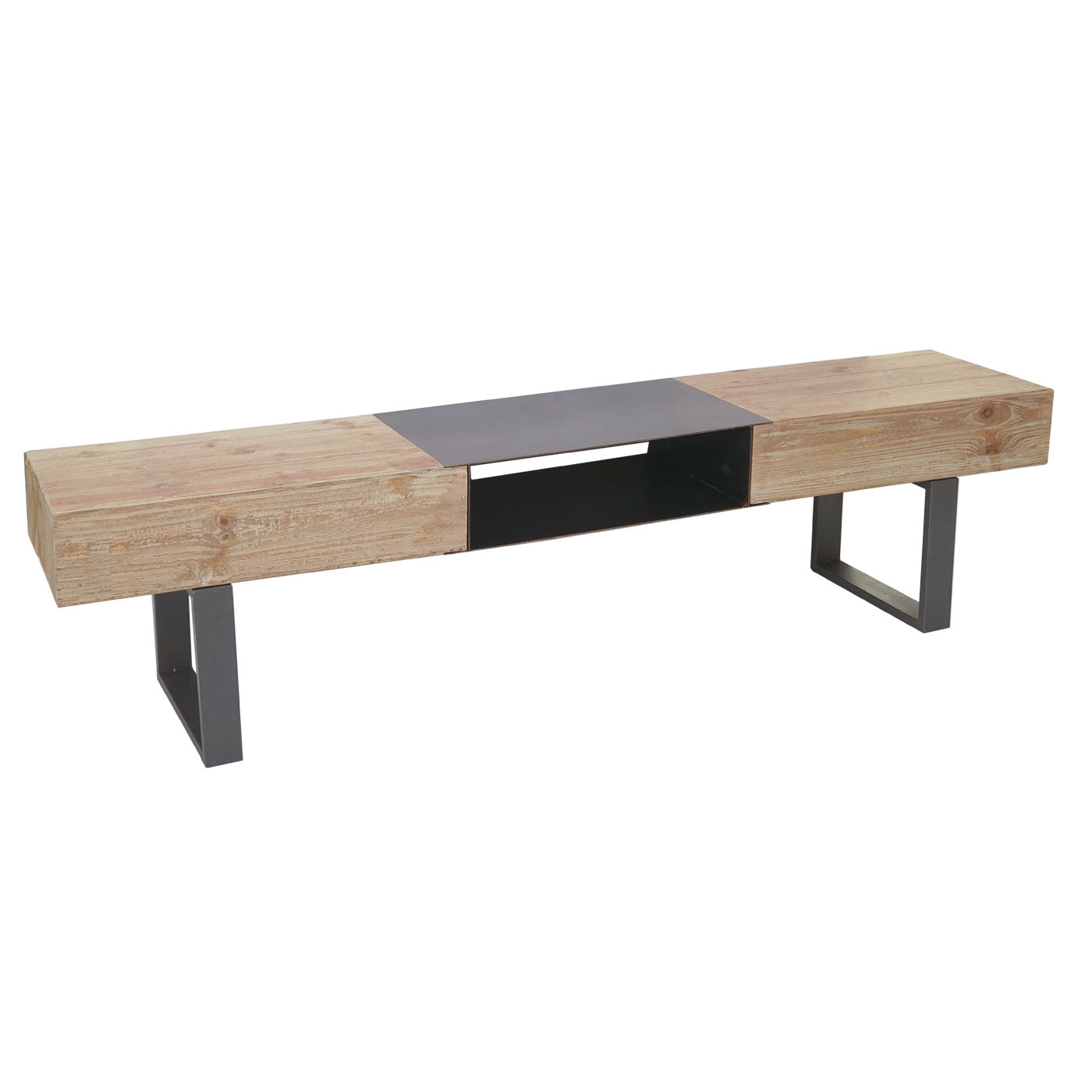 TV-rek MCW-A15, TV-tafel, massief rustiek dennenhout, MVG-gecertificeerd 46x180x41cm