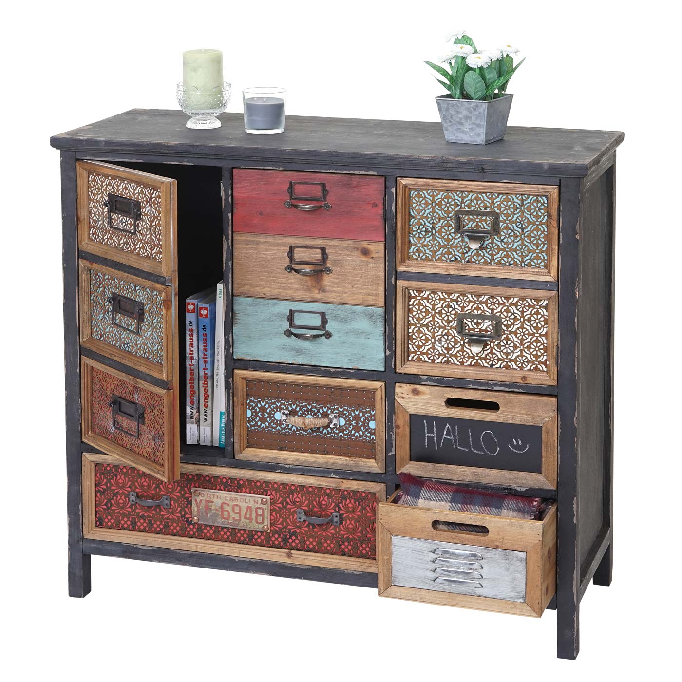 Apothekerskast MCW-A43, ladekast, massief dennenhout, vintage shabby look 84x90x32cm