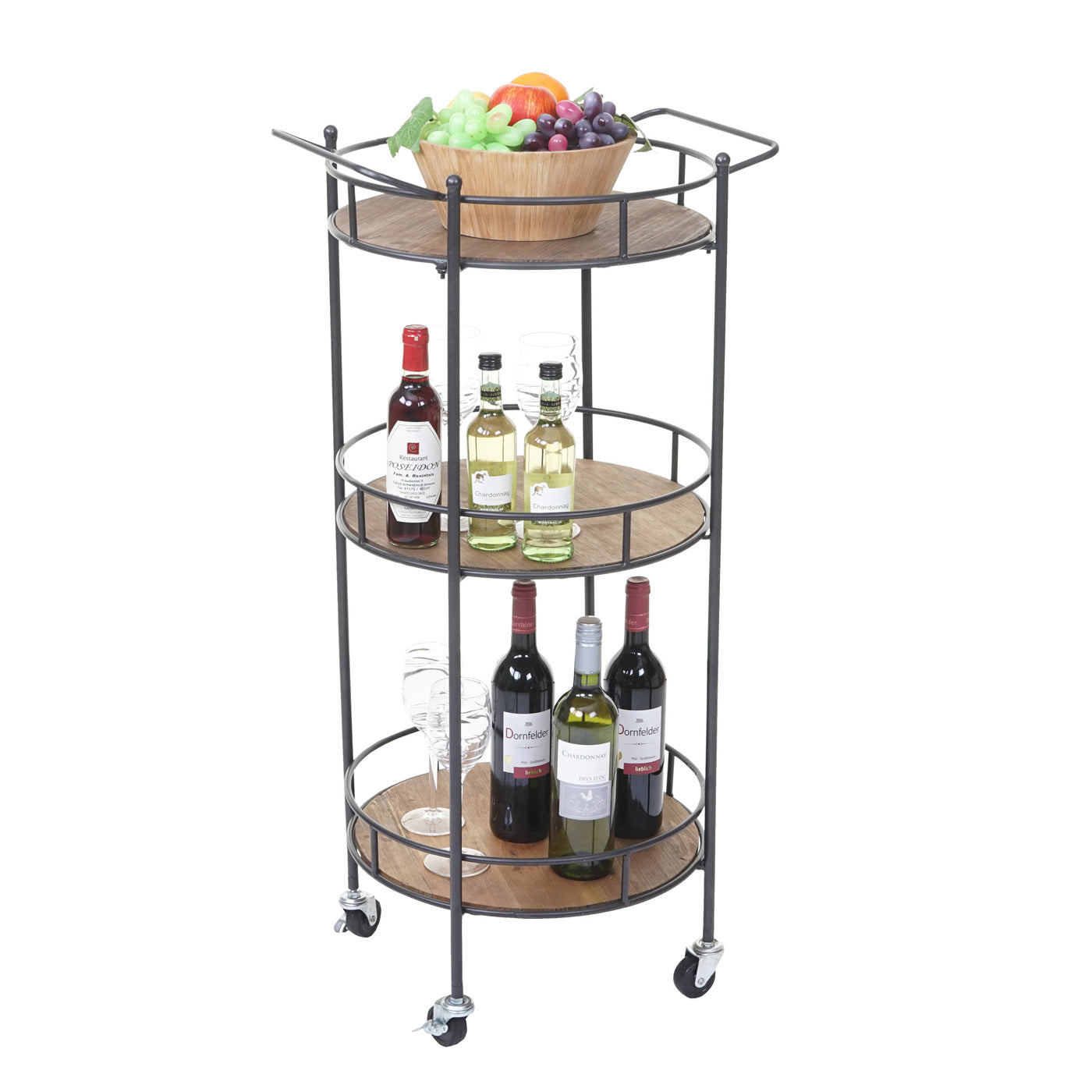 Serveerwagen MCW-A43, bartrolley theetrolley, massief vintage dennenhout 100x50x43cm