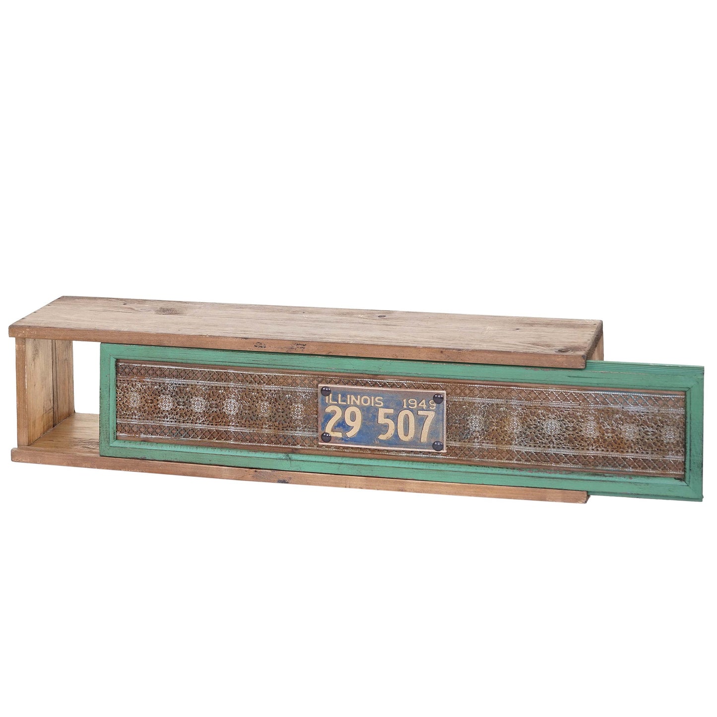 Wandplank MCW-A43, hangplank Plank, massief dennenhout vintage patchwork 65x16x13cm