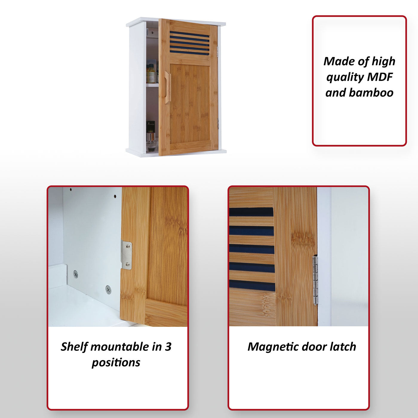 Wandkast MCW-A85, badkamermeubel Wandkast bamboe, 52x35x21cm wit