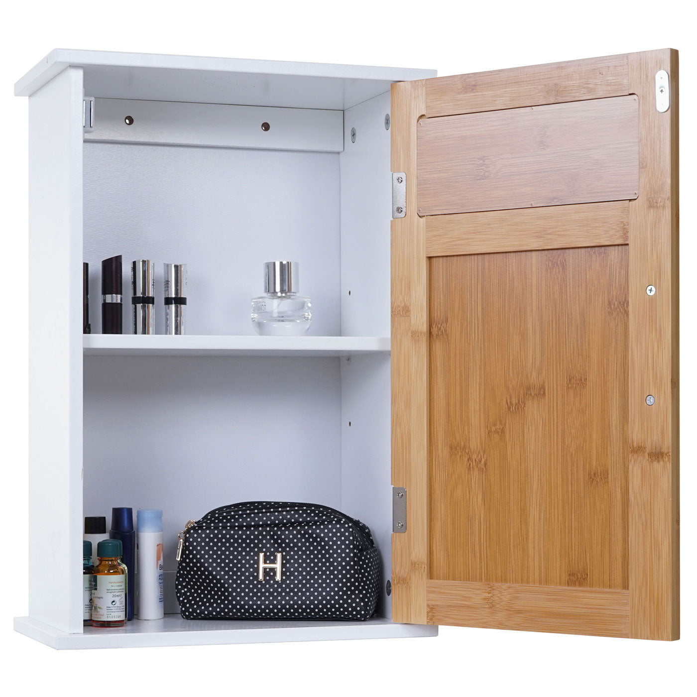 Wandkast MCW-A85, badkamermeubel Wandkast bamboe, 52x35x21cm wit
