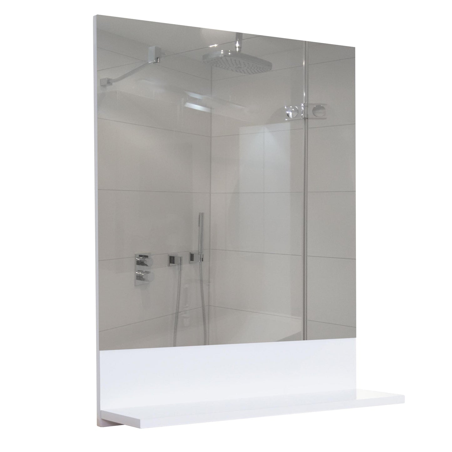 Wandspiegel met planchet MCW-B19, badkamerspiegel badkamer, hoogglans 75x60cm ~ wit