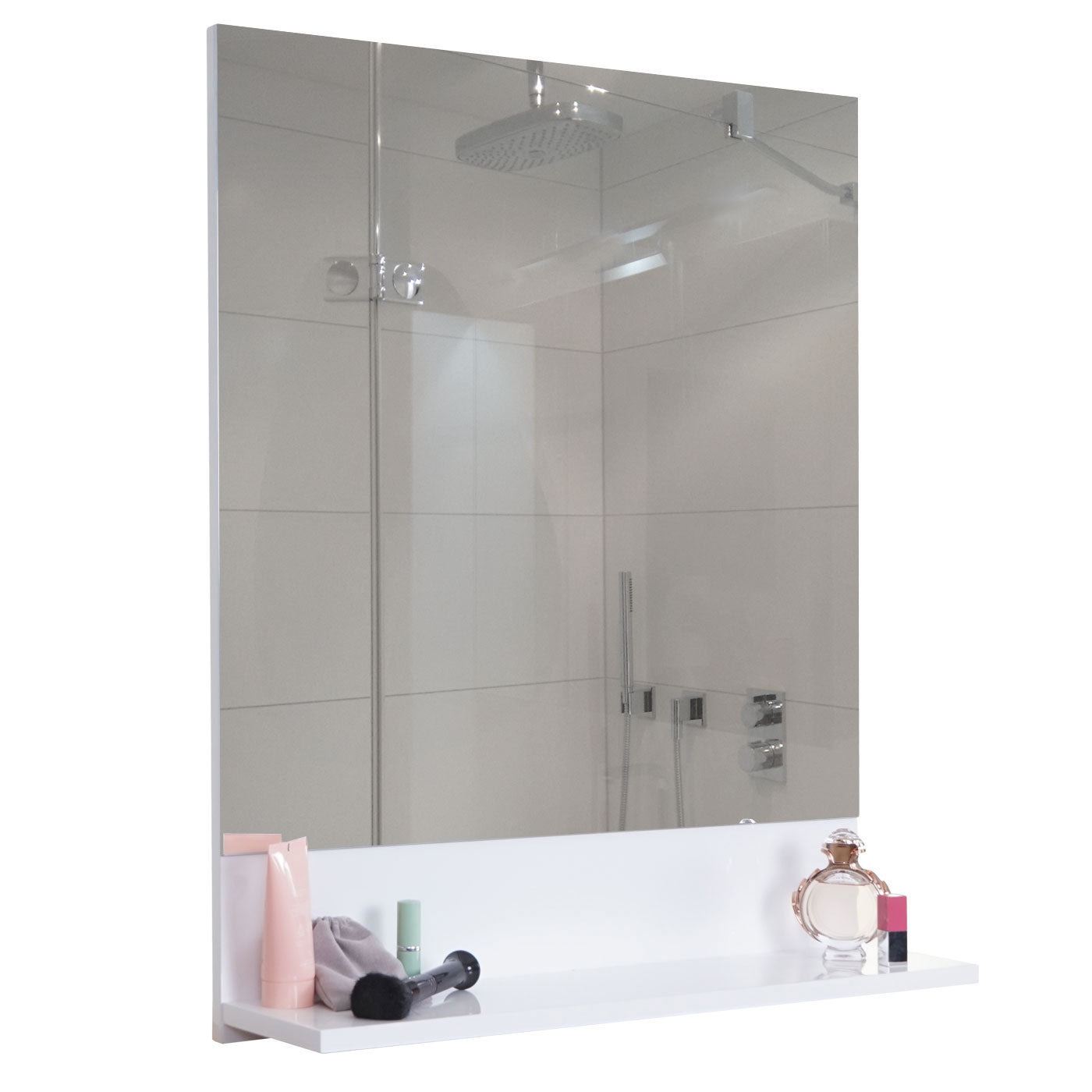 Wandspiegel met planchet MCW-B19, badkamerspiegel badkamer, hoogglans 75x60cm ~ wit