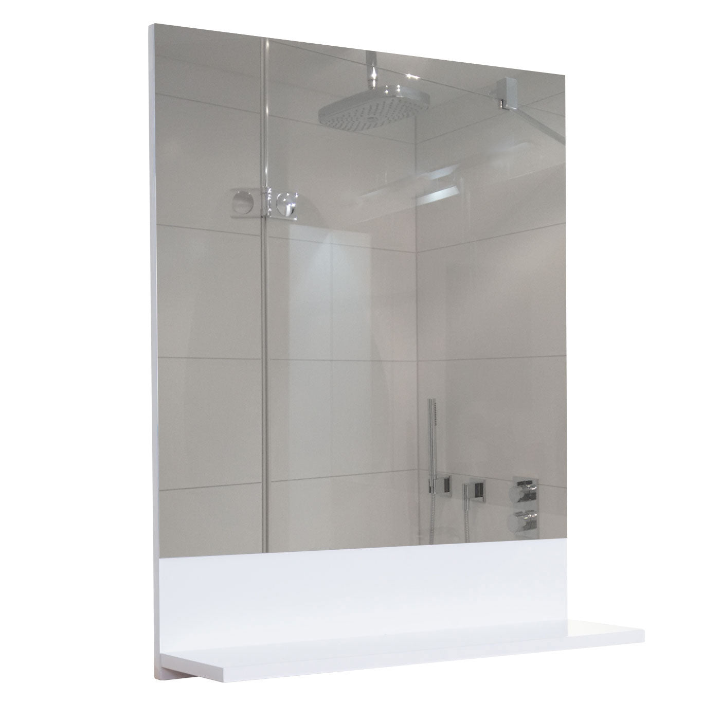 Wandspiegel met planchet MCW-B19, badkamerspiegel badkamer, hoogglans 75x60cm ~ wit