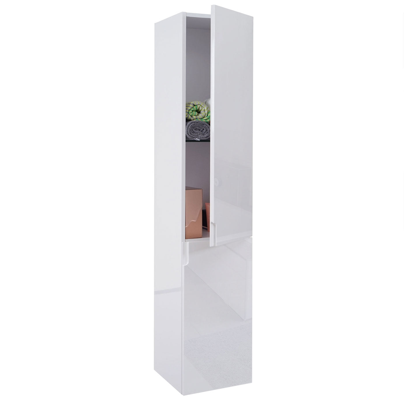 Wandkast MCW-B19, midikast hoge kast badkamermeubel, hoogglans 150x30cm ~ wit