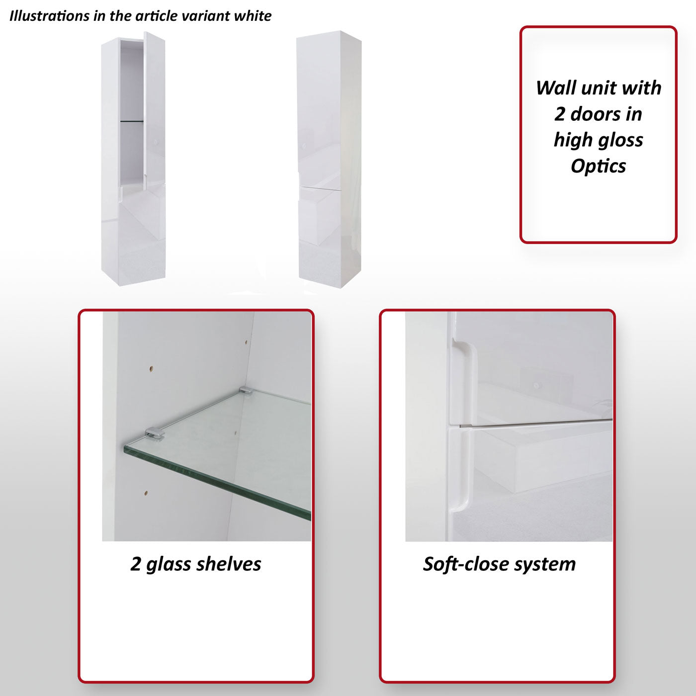 Wandkast MCW-B19, midikast hoge kast badkamermeubel, hoogglans 150x30cm ~ zwart
