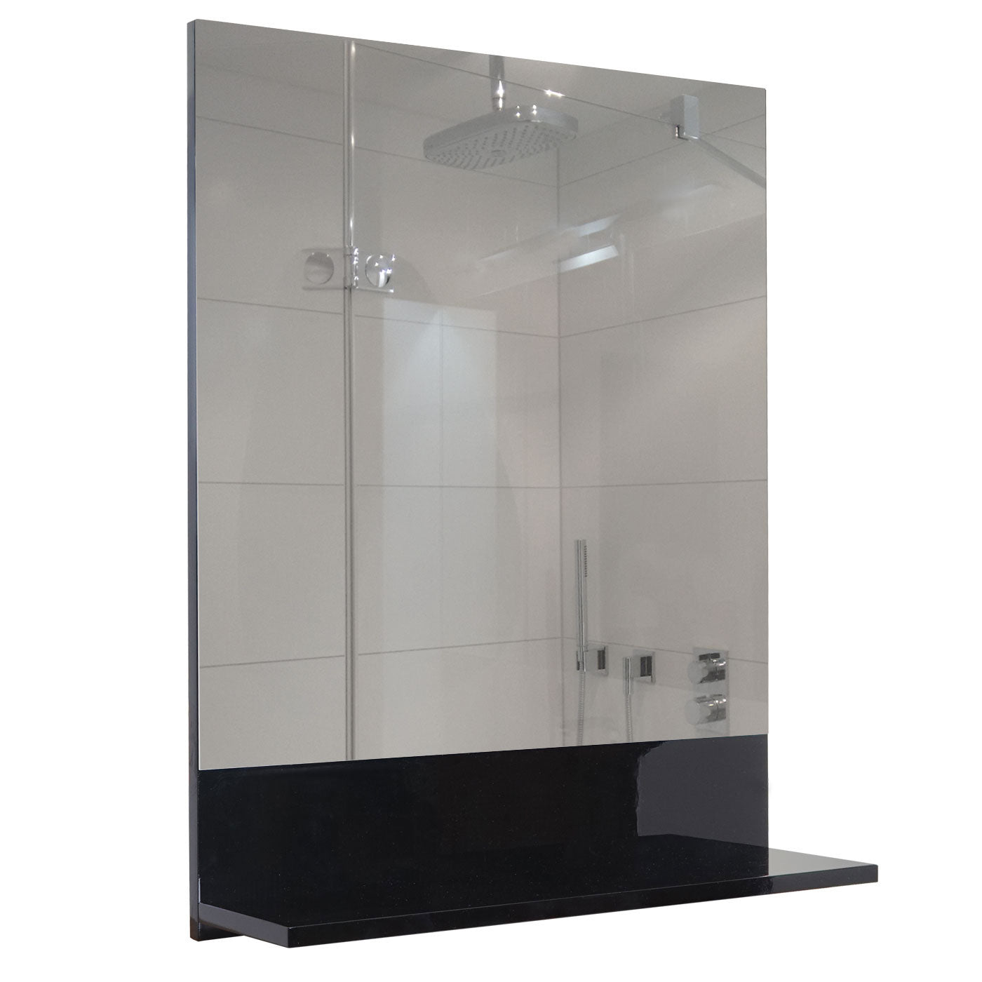 Wandspiegel met planchet MCW-B19, badkamerspiegel badkamer, hoogglans 75x60cm ~ zwart