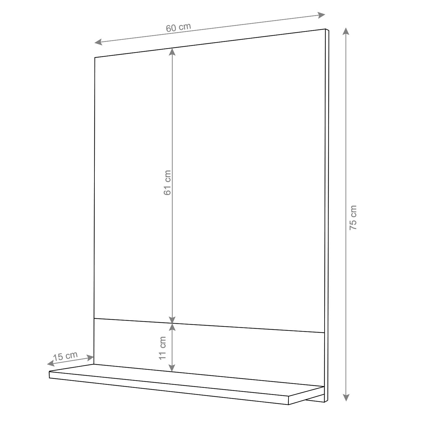 Wandspiegel met planchet MCW-B19, badkamerspiegel badkamer, hoogglans 75x60cm ~ zwart