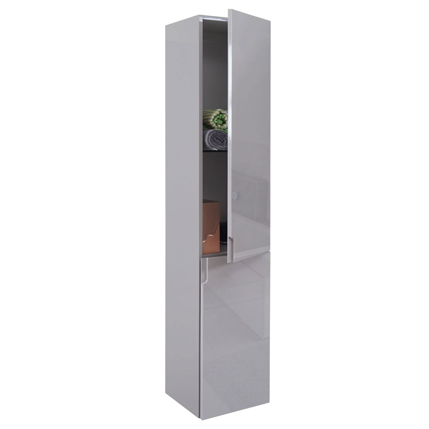 Wandkast MCW-B19, midikast hoge kast badkamermeubel, hoogglans 150x30cm ~ grijs