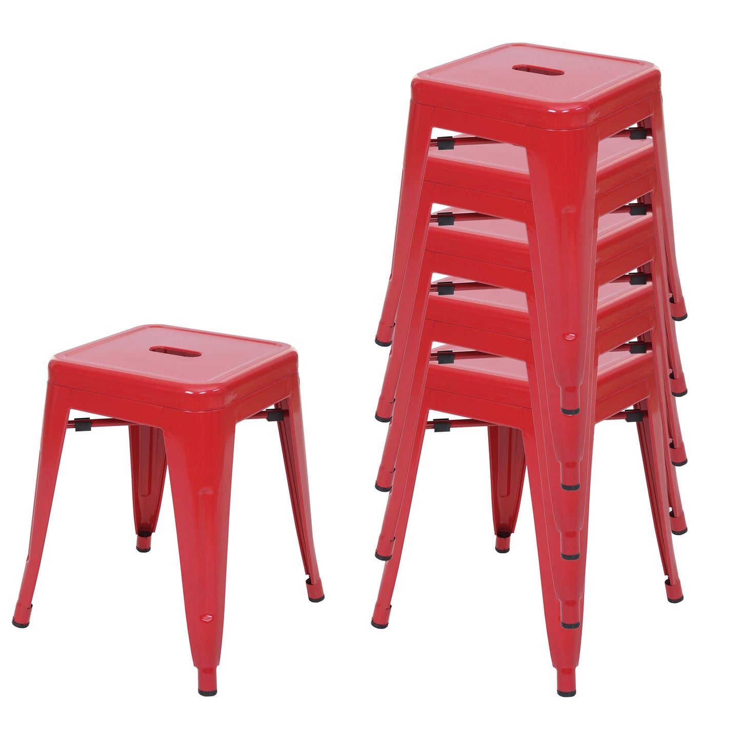 Set van 6 krukken MCW-A73, metalen kruk zitkruk, metalen industrieel ontwerp stapelbaar ~ rood
