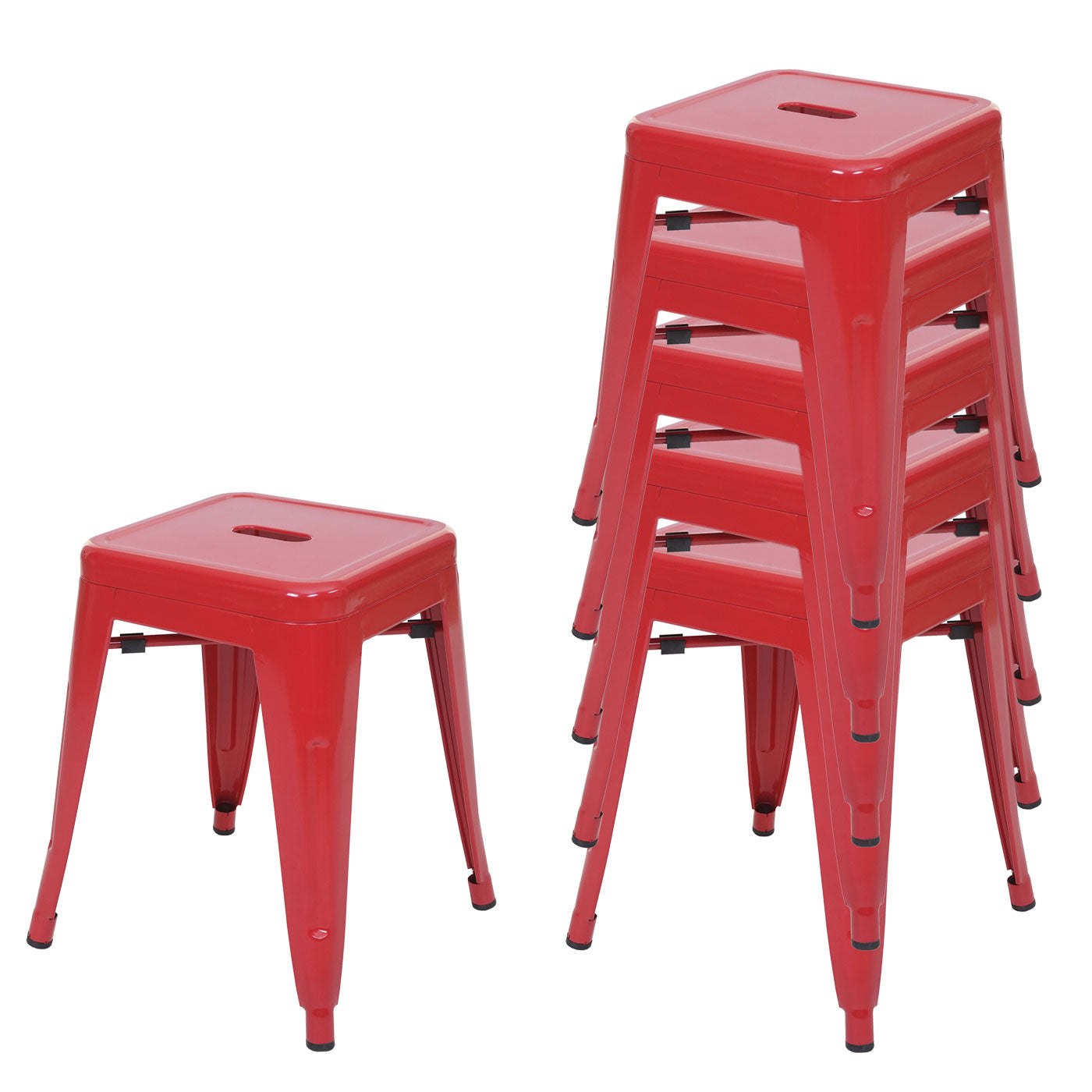 Set van 6 krukken MCW-A73, metalen kruk zitkruk, metalen industrieel ontwerp stapelbaar ~ rood