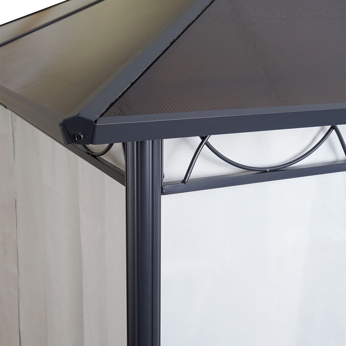Hardtop pergola MCW-C77, tuinpaviljoen, kunststof dak zijwand aluminium lichtgrijs 3x3m