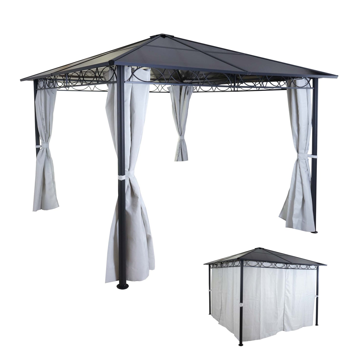 Hardtop pergola MCW-C77, tuinpaviljoen, kunststof dak zijwand aluminium lichtgrijs 3x3m