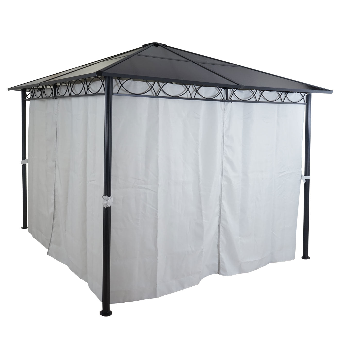 Hardtop pergola MCW-C77, tuinpaviljoen, kunststof dak zijwand aluminium lichtgrijs 3x3m