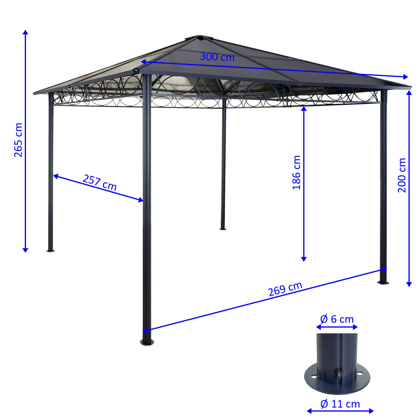 Hardtop pergola MCW-C77, tuinpaviljoen, kunststof dak zijwand aluminium lichtgrijs 3x3m