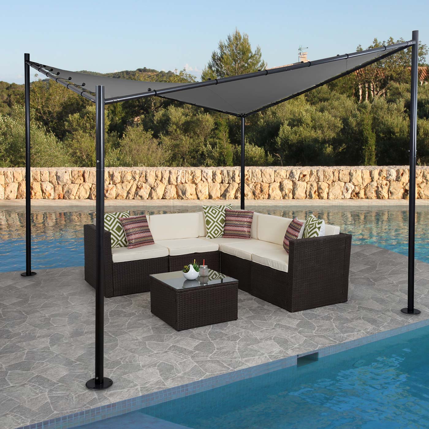 Pergola MCW-A41, tuinpaviljoen luifel, stevig 6cm stalen frame ~ 4x4m antraciet