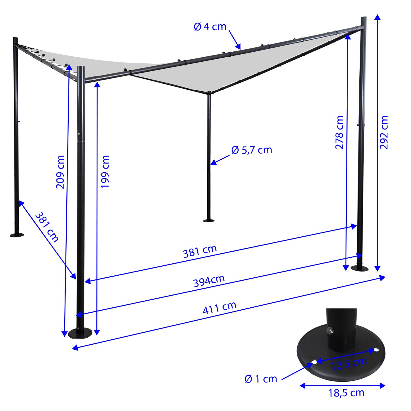 Pergola MCW-A41, tuinpaviljoen luifel, stevig 6cm stalen frame ~ 4x4m antraciet