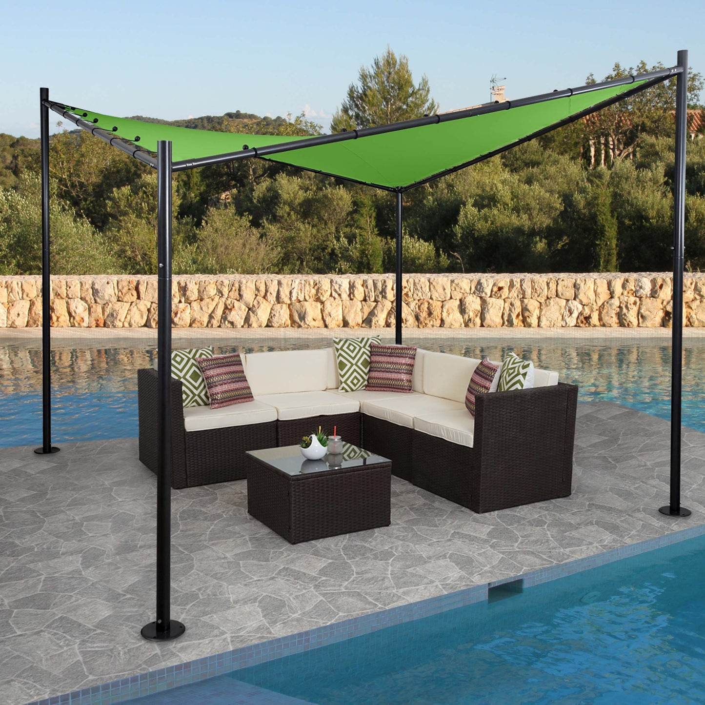 Pergola MCW-A41, tuinpaviljoen luifel, stevig 6cm stalen frame ~ 4x4m groen