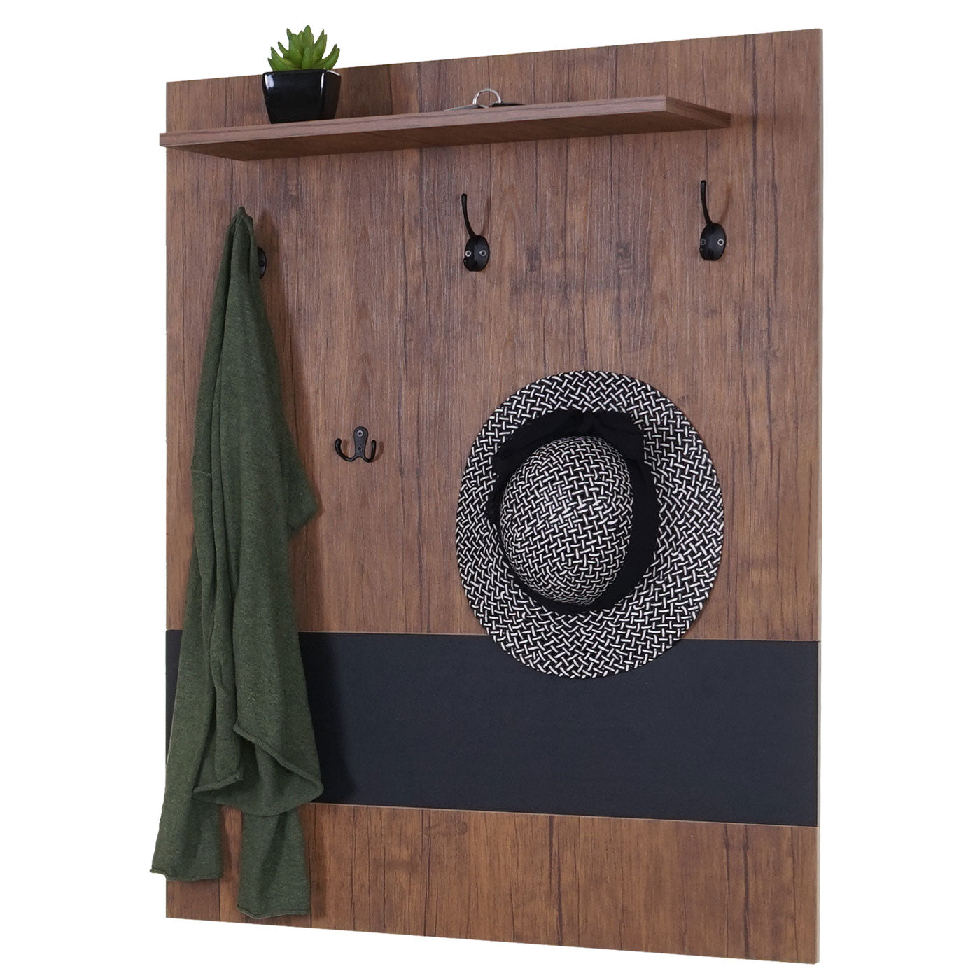 Wandkapstok MCW-A27, kapstok, kapstokpaneel, 5 haken 100x80cm 3D structuur, MVG wild eiken look