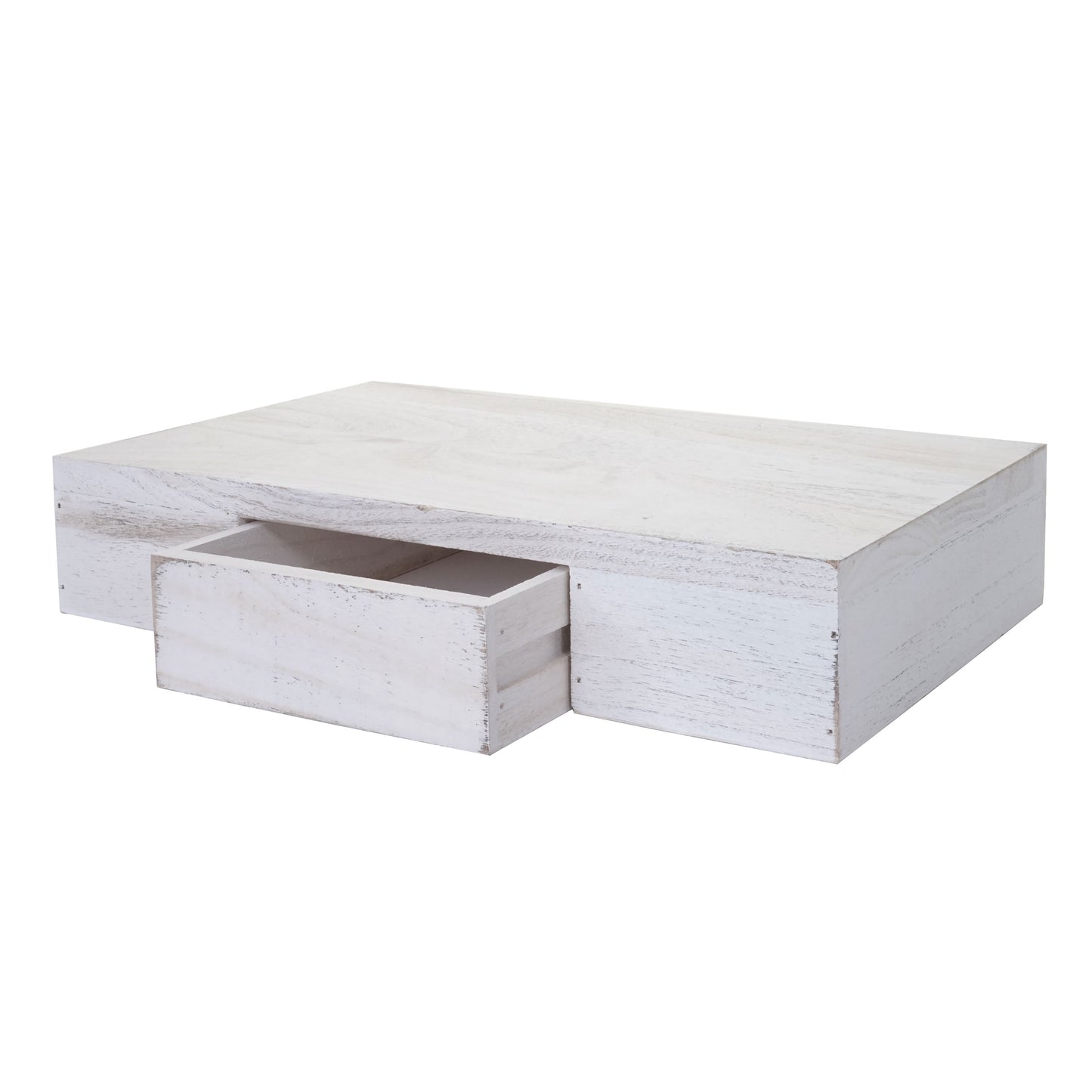 Wandplank Oise, hangplank met lade, 40cm ~ wit shabby