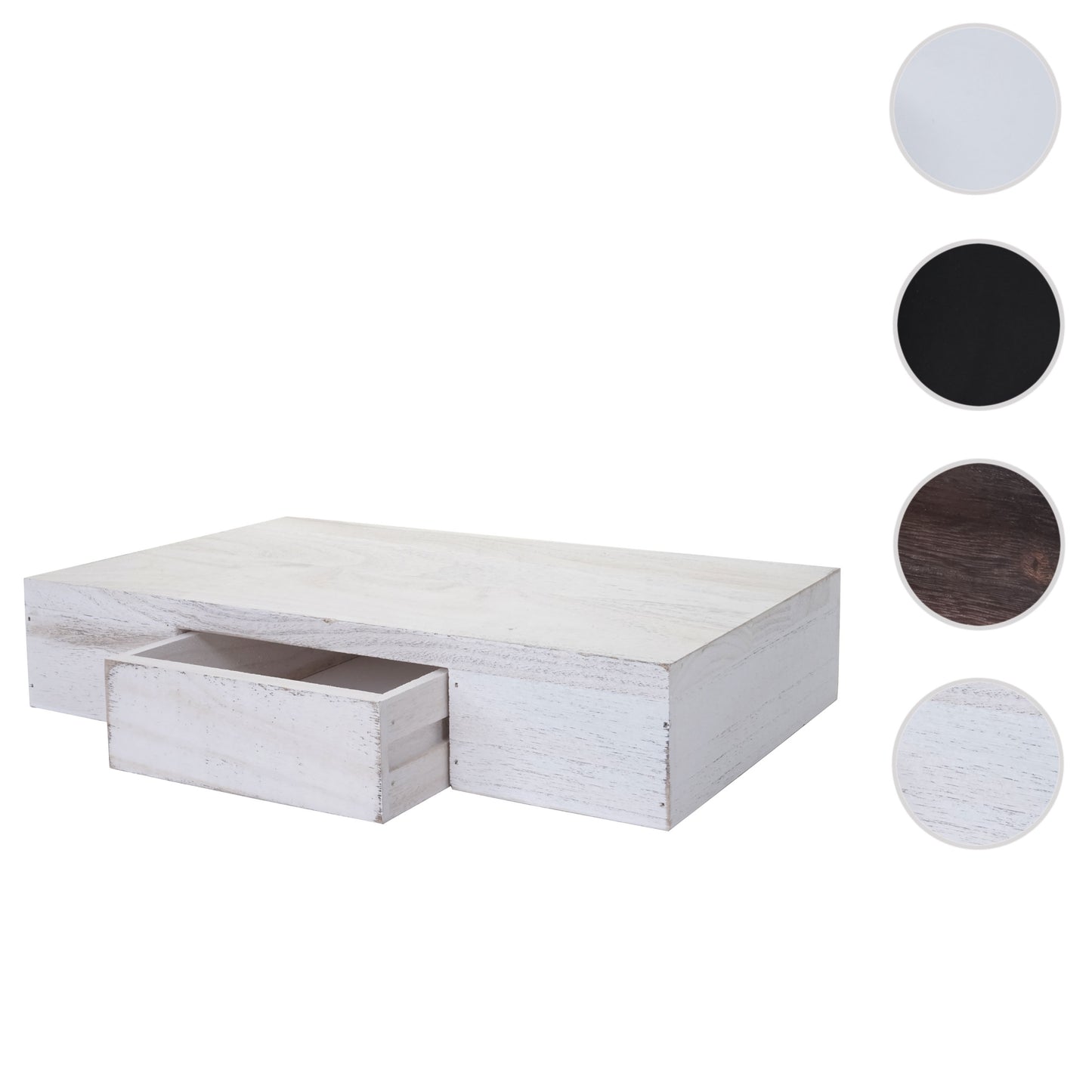 Wandplank Oise, hangplank met lade, 40cm ~ wit shabby
