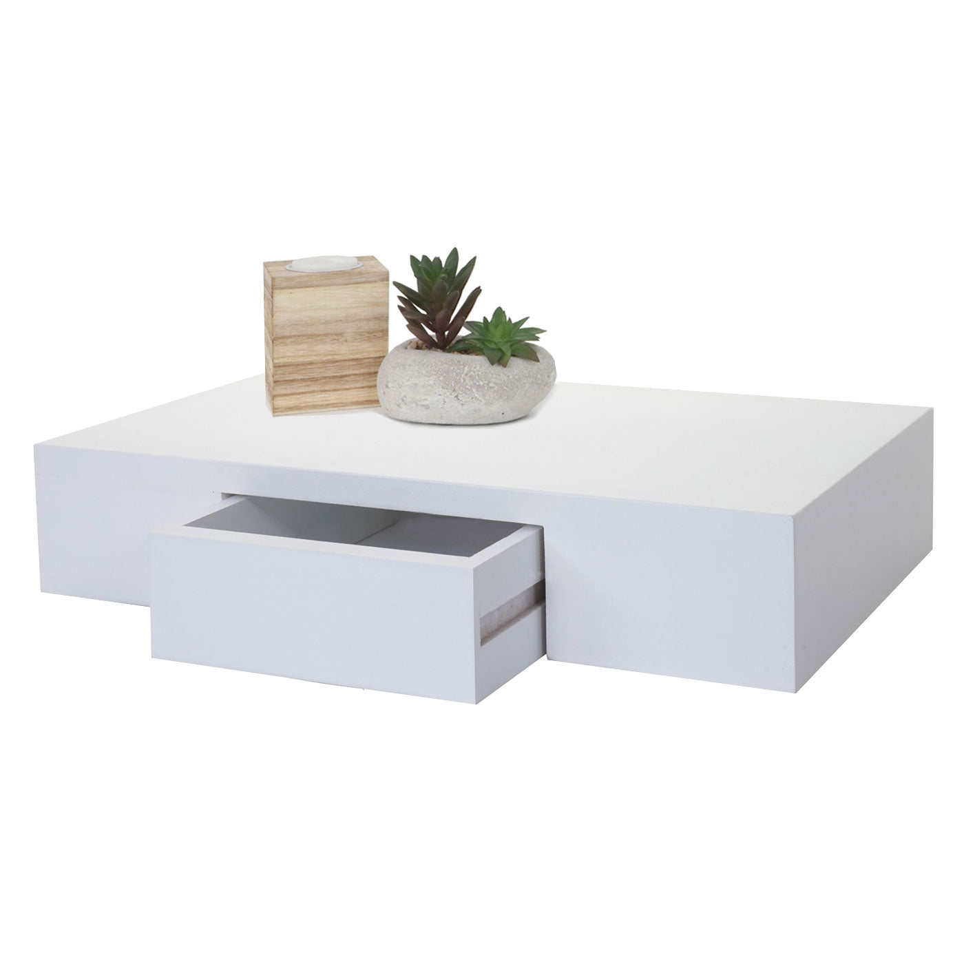 Wandplank Oise, hangplank met lade, 40cm ~ wit