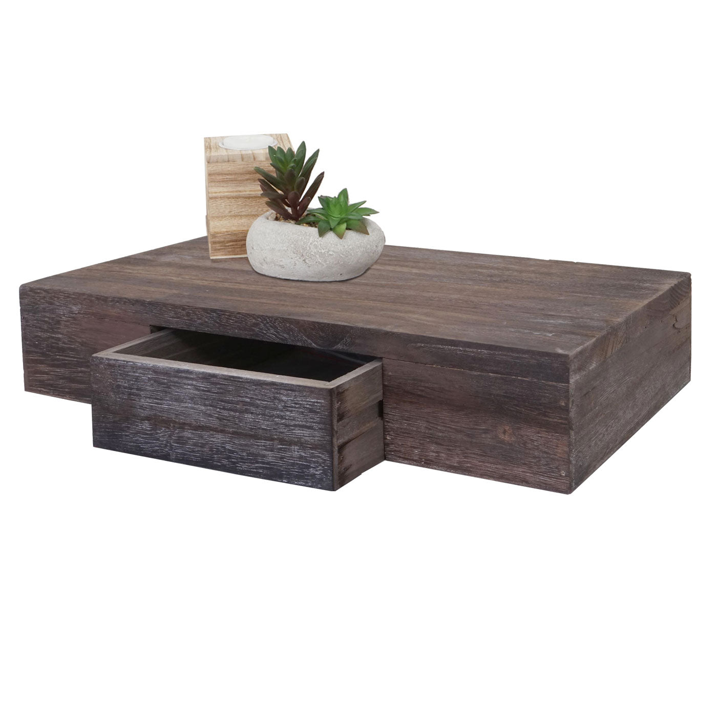 Wandplank Oise, hangplank met lade, 40cm ~ bruin shabby