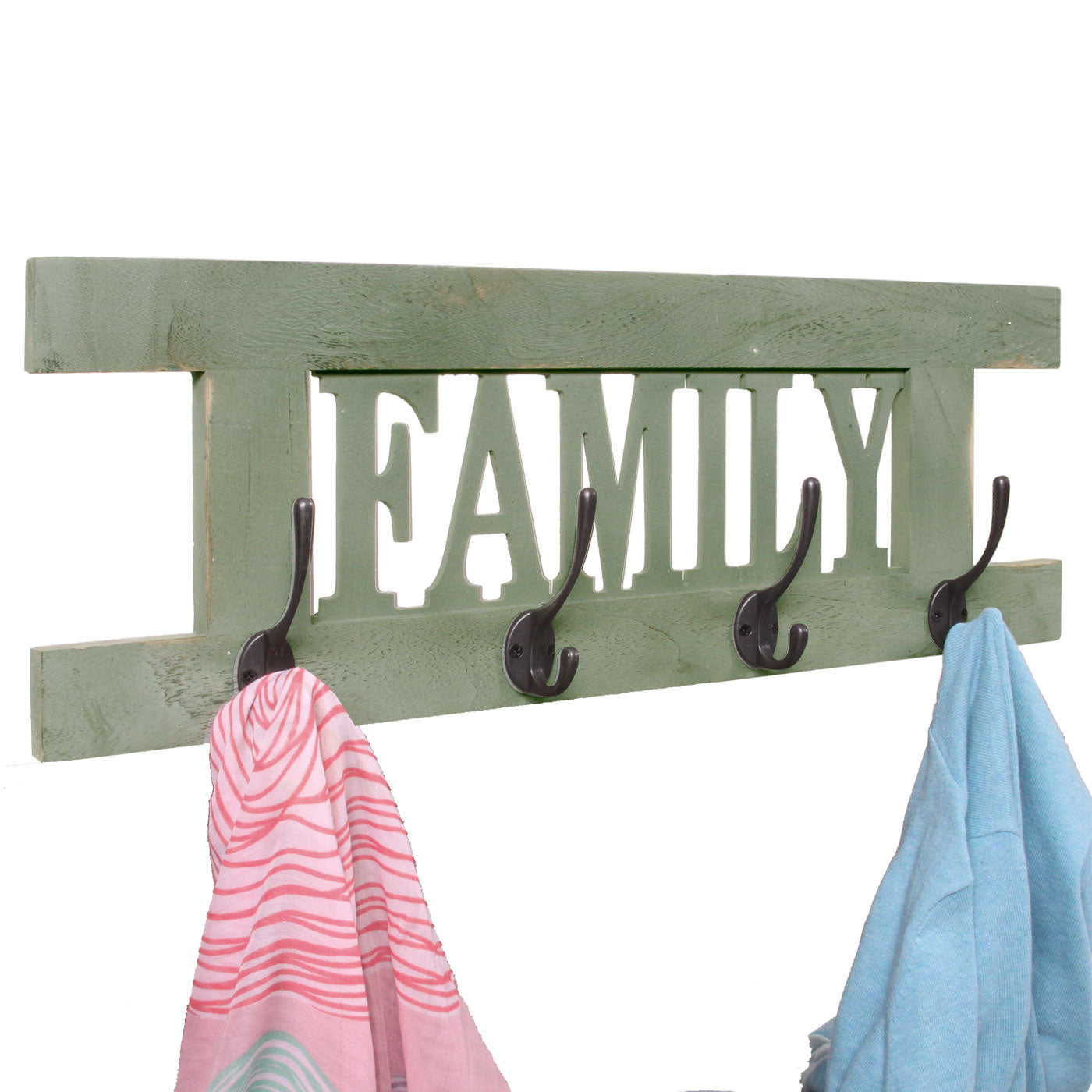 Wandkapstok MCW-C60 Familie, kapstok, kapstokpaneel, shabby look vintage 60x21cm ~ groen, shabby