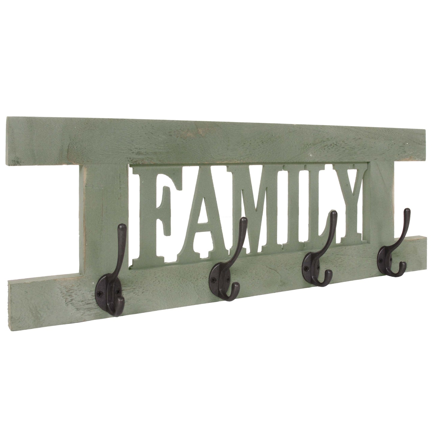 Wandkapstok MCW-C60 Familie, kapstok, kapstokpaneel, shabby look vintage 60x21cm ~ groen, shabby