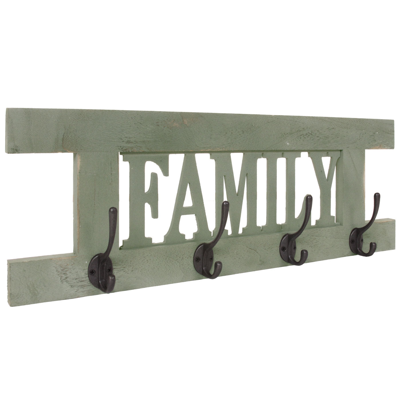 Wandkapstok MCW-C60 Familie, kapstok, kapstokpaneel, shabby look vintage 60x21cm ~ groen, shabby