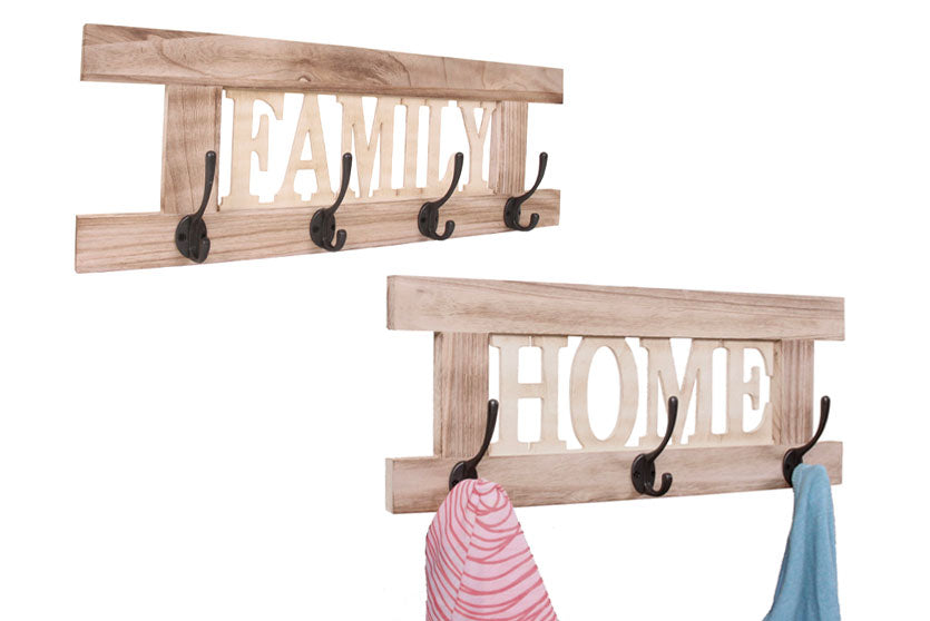 2-delige wandkapstokset MCW-C60 Home+Family kapstokpaneel, shabby look vintage ~ natuurlijk bruin