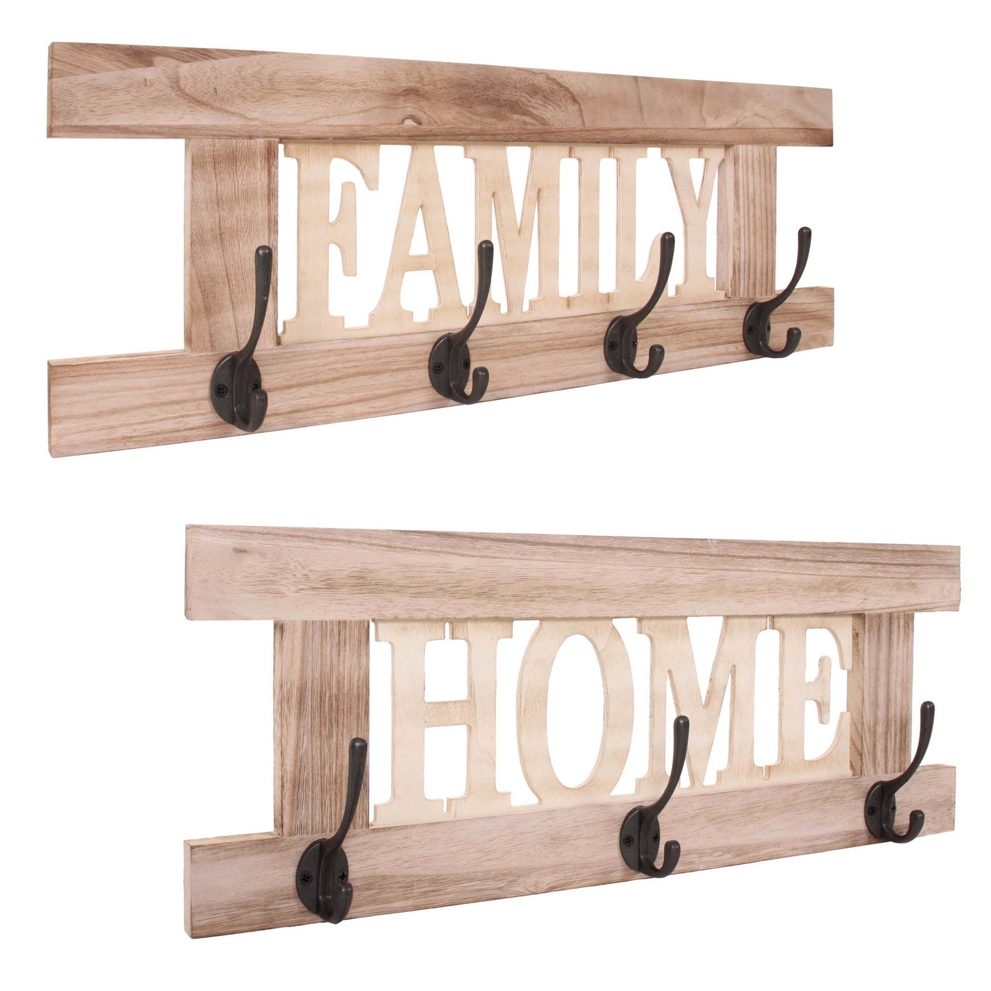 2-delige wandkapstokset MCW-C60 Home+Family kapstokpaneel, shabby look vintage ~ natuurlijk bruin