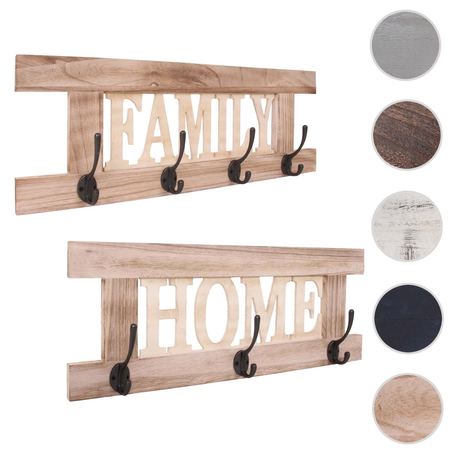 2-delige wandkapstokset MCW-C60 Home+Family kapstokpaneel, shabby look vintage ~ natuurlijk bruin