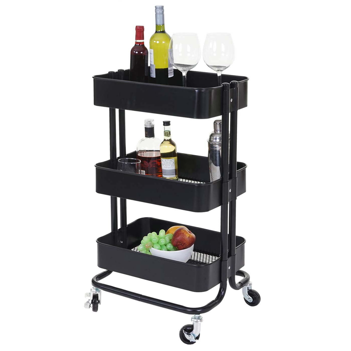 Serveerwagen MCW-C64, keuken trolley bar trolley thee trolley transport trolley ~ zwart zonder handvat