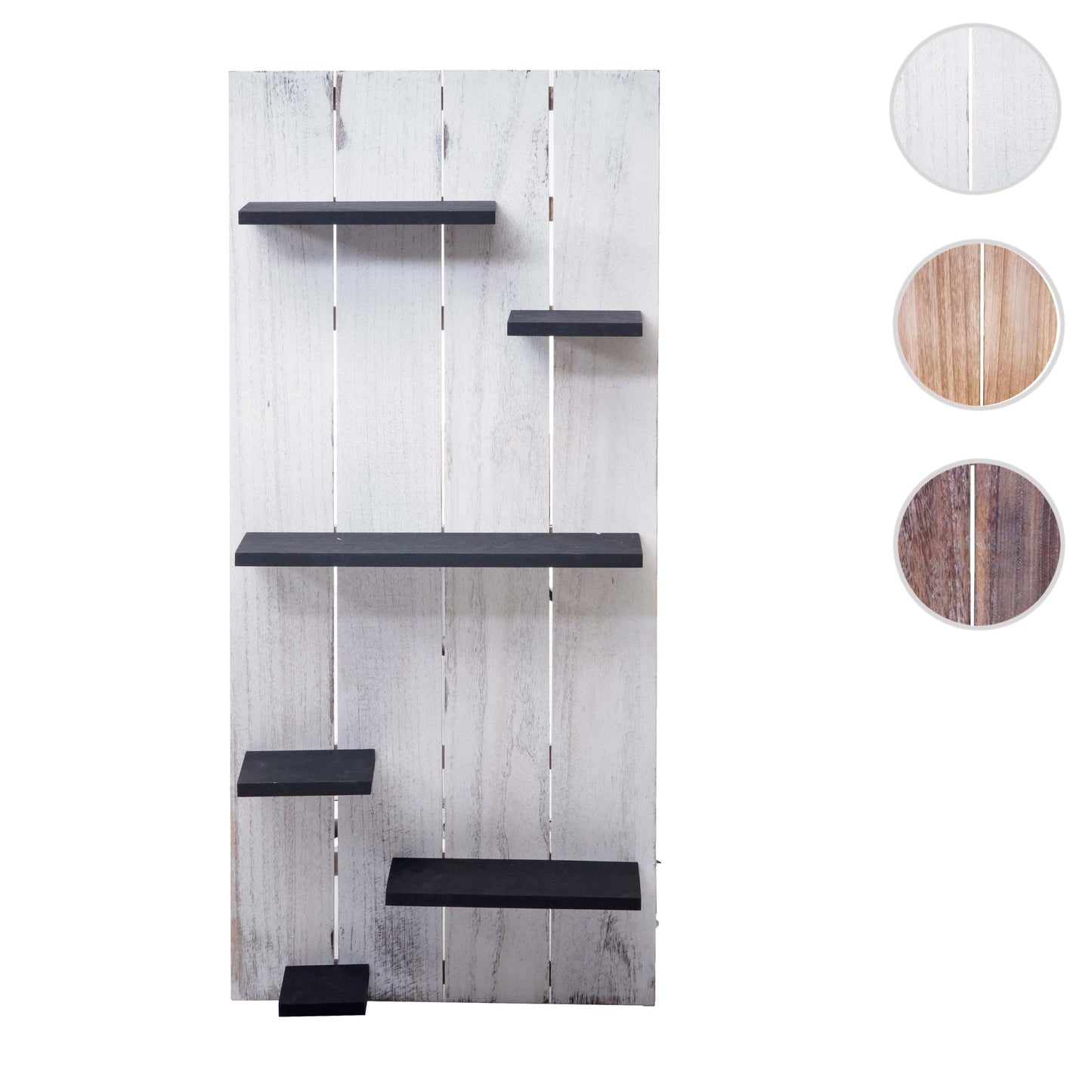 Wandplank MCW-C65, wandpaneel houten plank, 6 niveaus 110x50x14cm massief hout vintage ~ wit/donkergrijs shabby