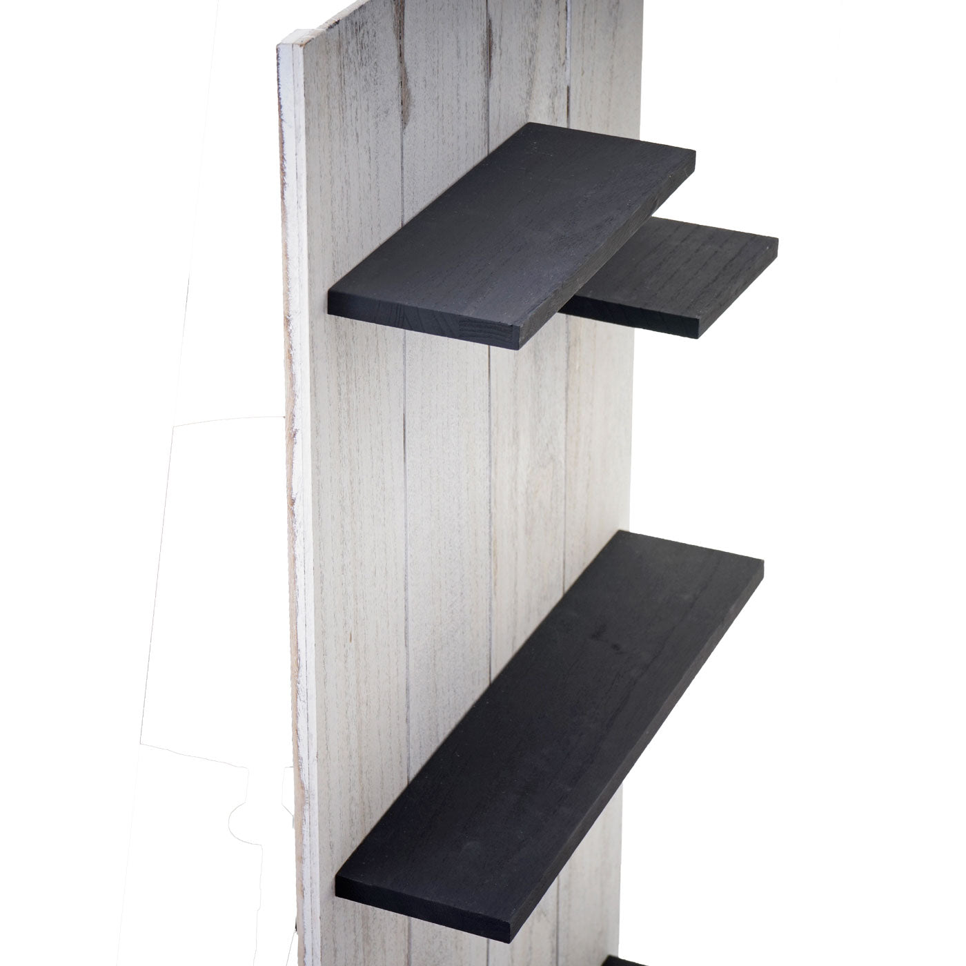 Wandplank MCW-C65, wandpaneel houten plank, 6 niveaus 110x50x14cm massief hout vintage ~ wit/donkergrijs shabby