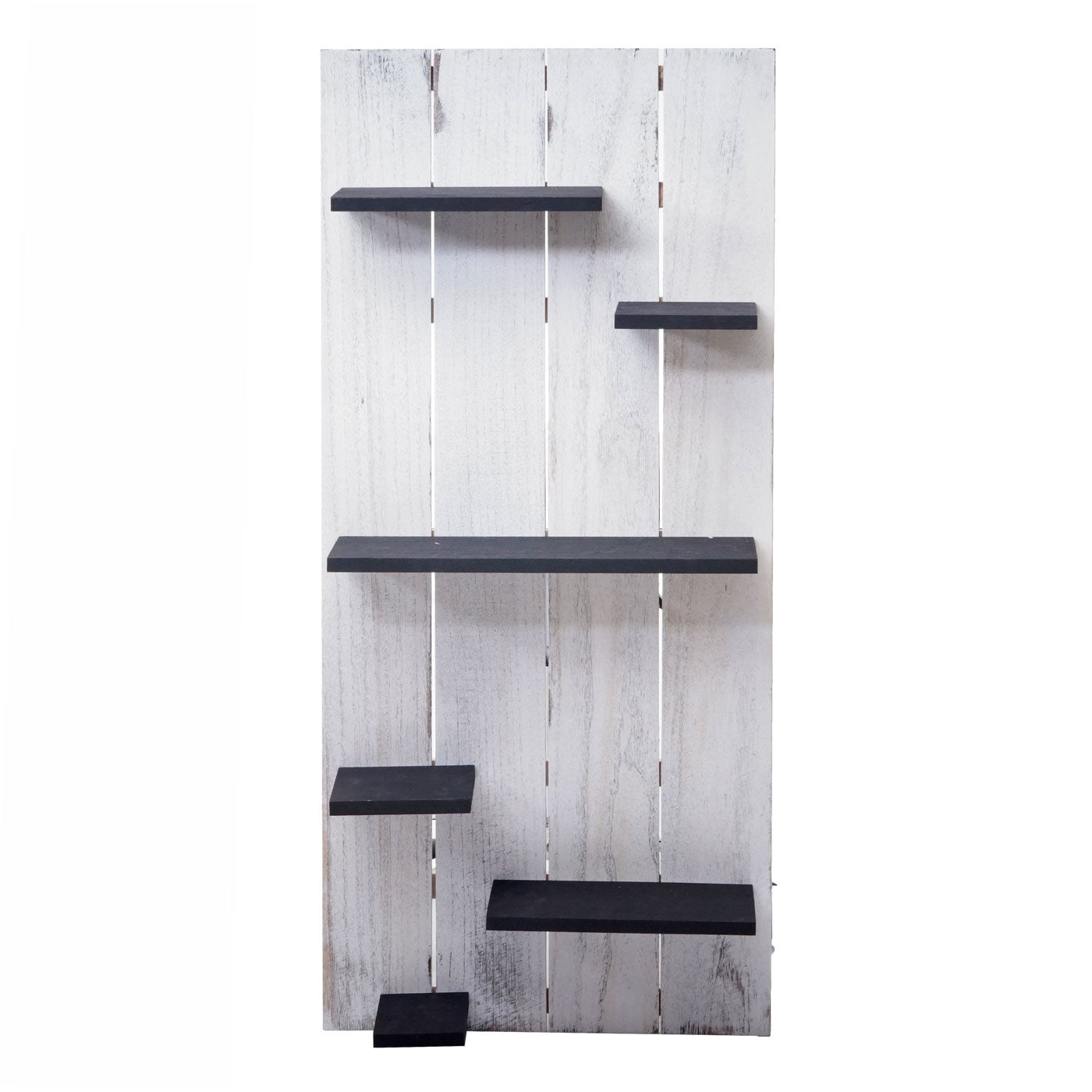 Wandplank MCW-C65, wandpaneel houten plank, 6 niveaus 110x50x14cm massief hout vintage ~ wit/donkergrijs shabby