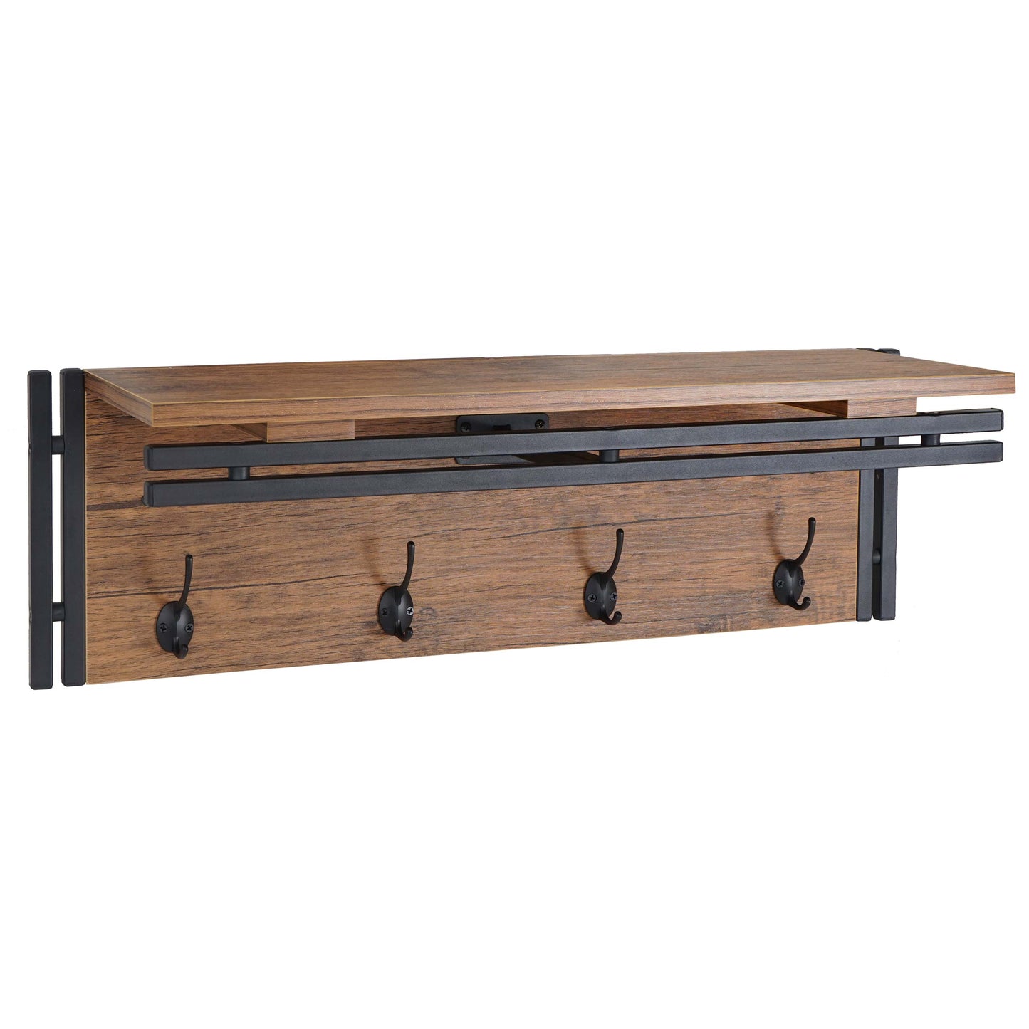 Wandkapstok MCW-A27, kapstokplank, 4 haken 24x75x24cm 3D structuur ~ Wilde eik look