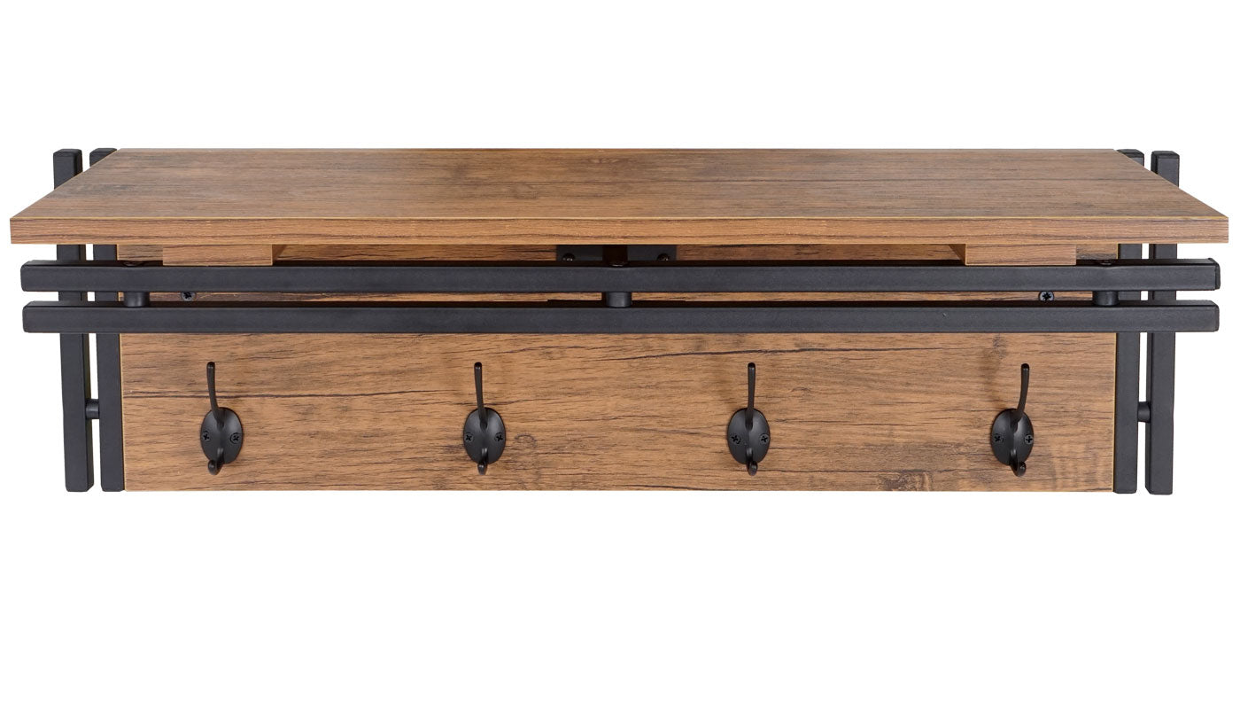 Wandkapstok MCW-A27, kapstokplank, 4 haken 24x75x24cm 3D structuur ~ Wilde eik look