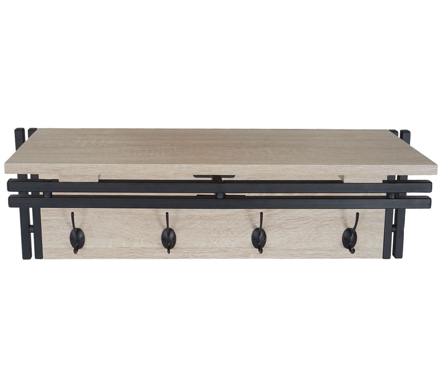 Wandkapstok MCW-A27, kapstokplank, 4 haken 24x75x24cm 3D structuur ~ eiken look