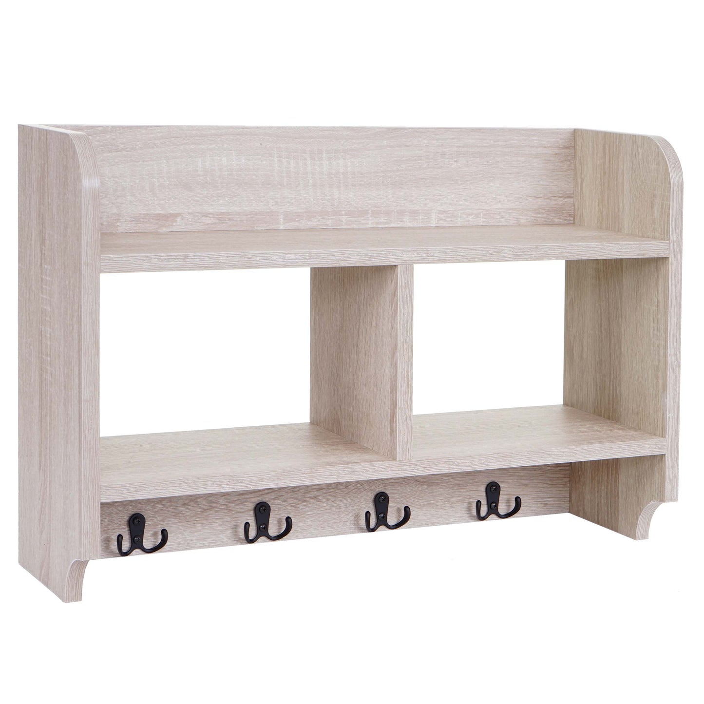 Wandkapstok MCW-C68, kapstokplank, 4 haken 2 planken, 41x60x19cm 3D structuur ~ eiken look