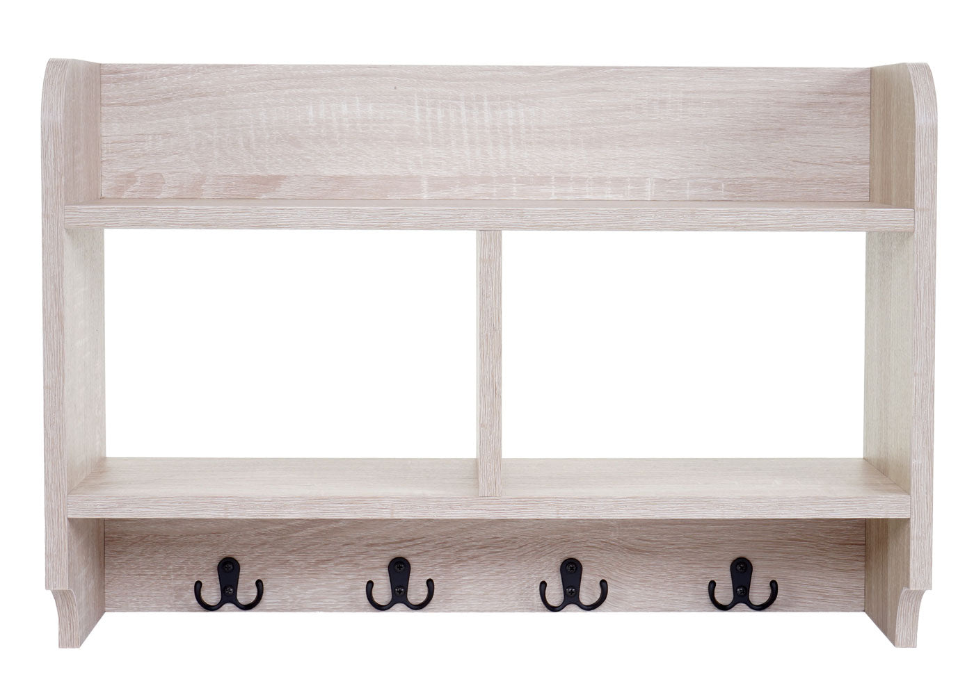 Wandkapstok MCW-C68, kapstokplank, 4 haken 2 planken, 41x60x19cm 3D structuur ~ eiken look