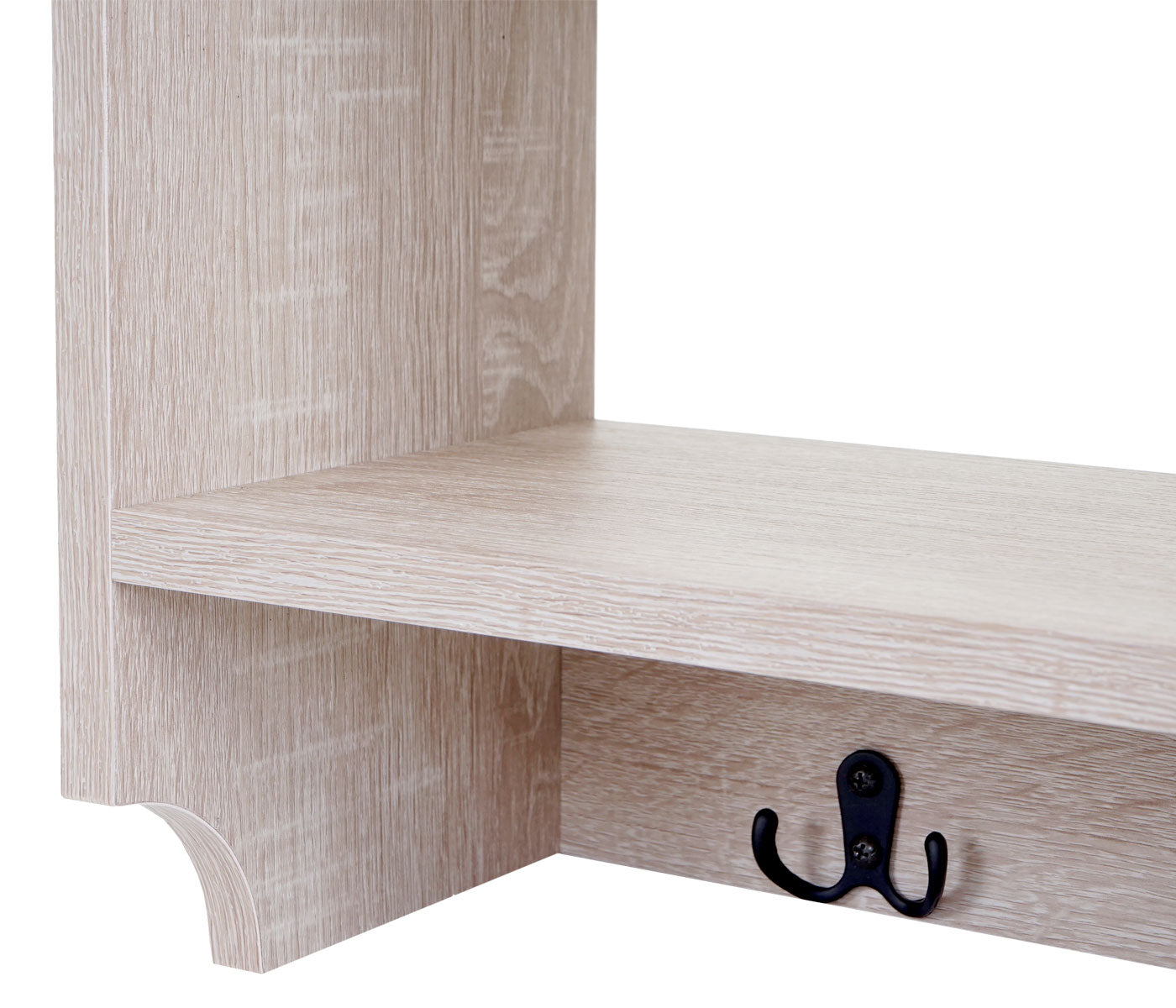 Wandkapstok MCW-C68, kapstokplank, 4 haken 2 planken, 41x60x19cm 3D structuur ~ eiken look