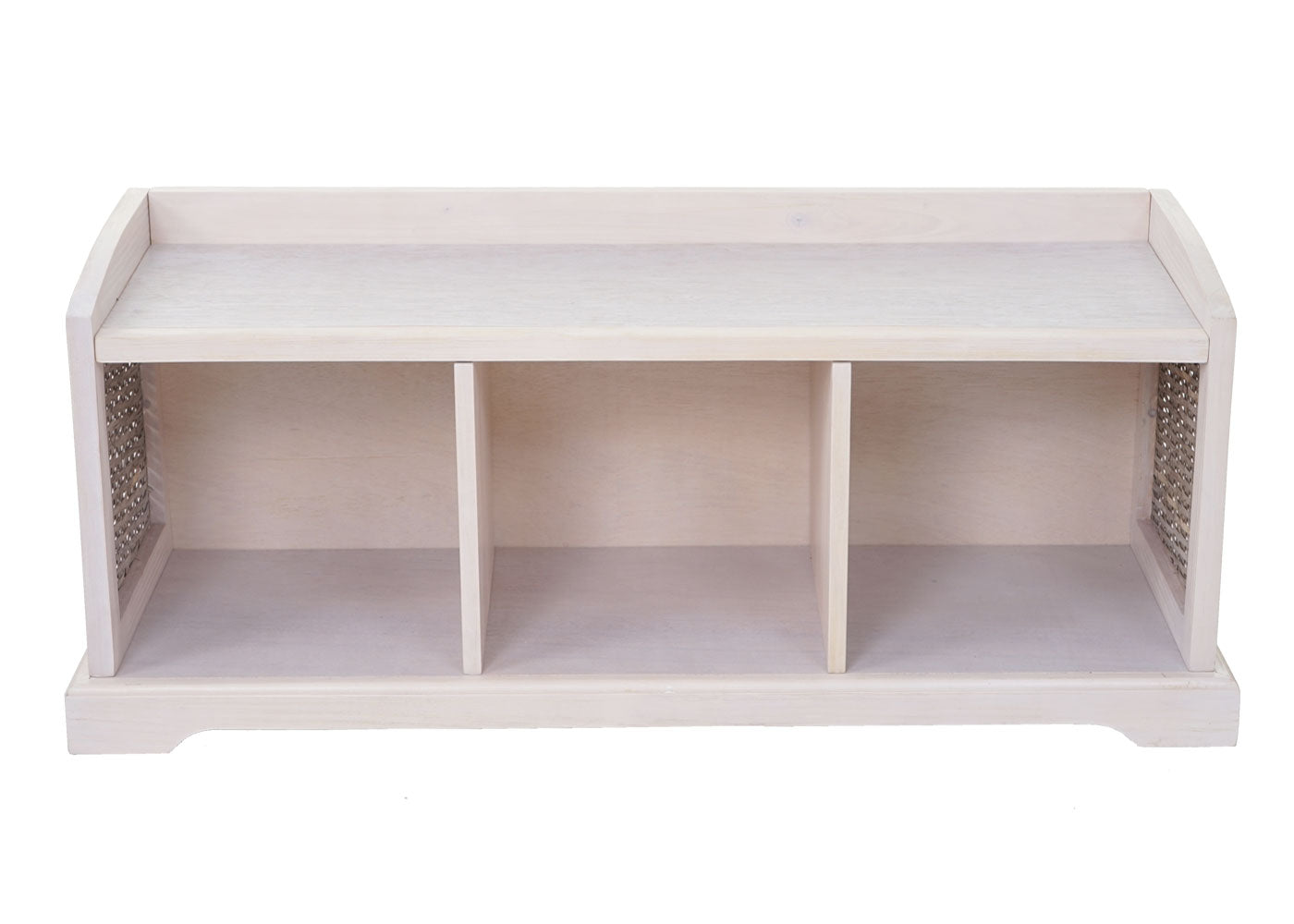 Bienne bank, opbergdoos, 3 manden, Kubu rotan vlechtwerk, 112x46x37cm ~ wit