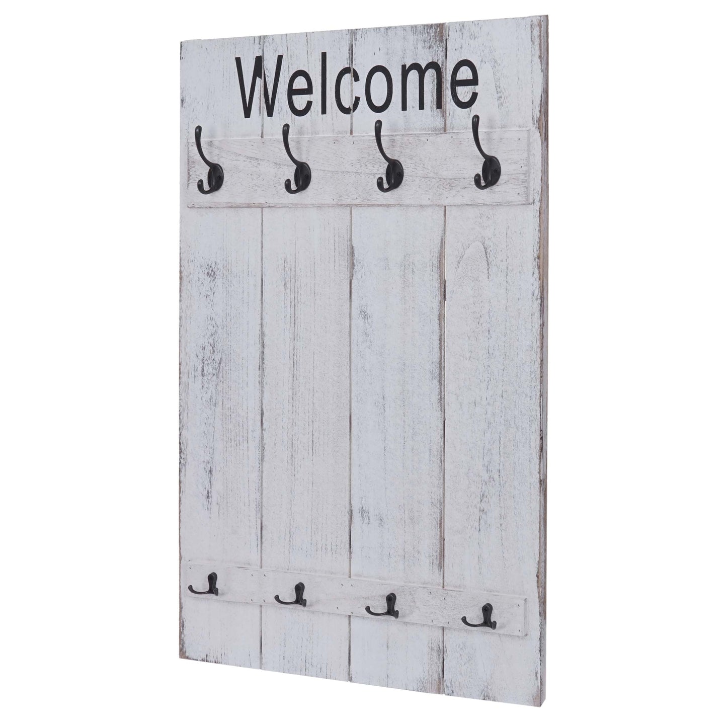 Wandkapstok MCW-C89 Welkom, kapstok, kapstokpaneel, shabby look vintage, 91x60cm ~ wit, shabby