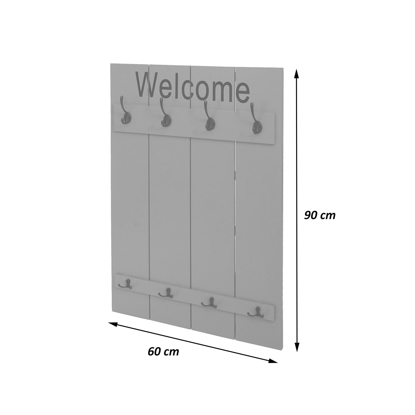 Wandkapstok MCW-C89 Welkom, kapstok, kapstokpaneel, shabby look vintage, 91x60cm ~ wit, shabby